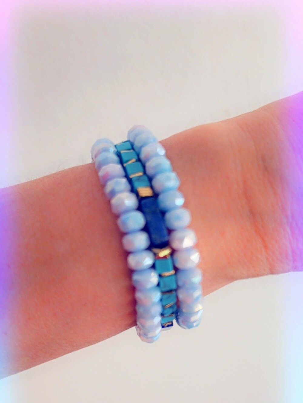 Gemstone Beaded Stretch Bracelet X2 PC Set